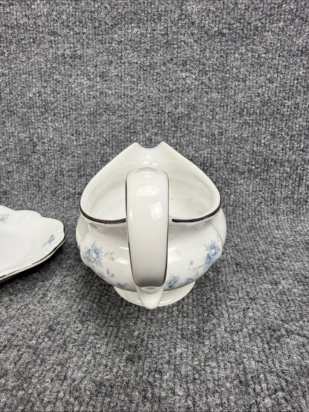 Johann Haviland Blue Garland White Porcelain Gravy Boat with Silver Trim